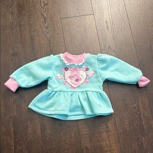 Adorable Bear Blue and Pink Baby Sweater with bows and ruffles - vintage